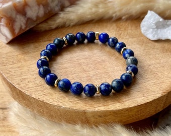 Bracelet in natural lapis lazuli stone and gold stainless steel