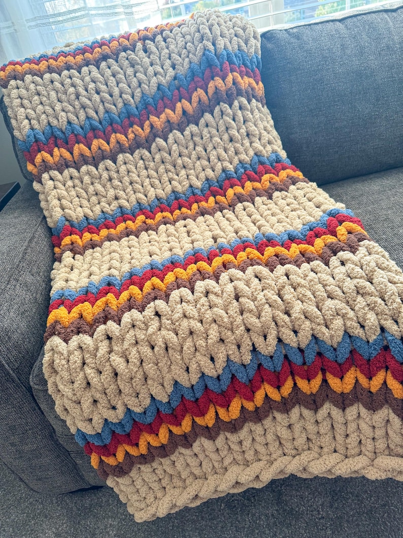 Chunky Hand Crochet Blanket Etsy