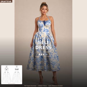 Seli Dress PDF Sewing Pattern. Halter Neck Midi Dress — Sizes 00–20