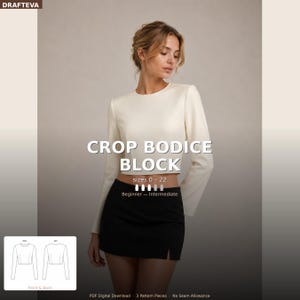 Crop Bodice Block PDF Sewing Pattern, Sizes 0–22