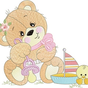 Cute BEAR Embroidery Design, Baby Girl Bear Machine Embroidery Design, instant downloads.