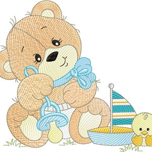 CUTE BEAR Embroidery Design, Baby Boy Bear Machine Embroidery Design, instant downloads.