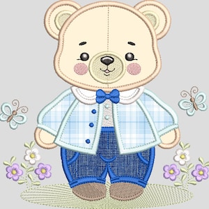 Diseño de BORDADO DE APLICACIONES DE OSO, Lindo Oso-Boy, Diseños de bordado a máquina, Descargas instantáneas.