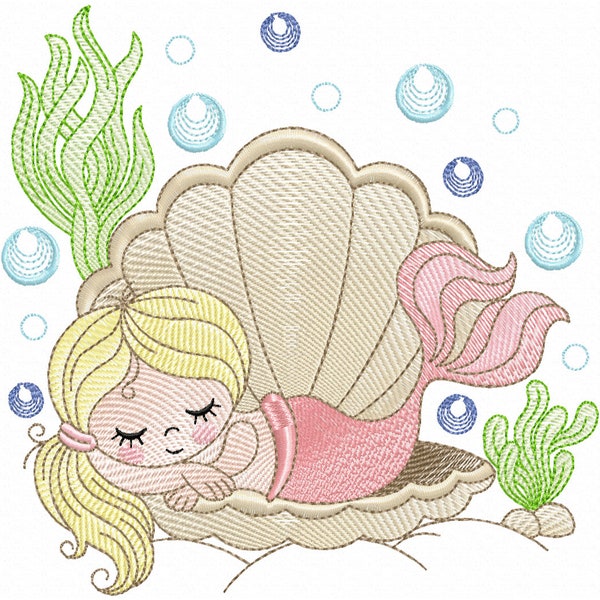 Cute Mermaid Embroidery Designs. Mermaid Girl embroidery designs, Rippled Mermaid embroidery, instant download.