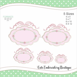 Blumenrahmen Stickdatei mit Schleife (Instant Download)