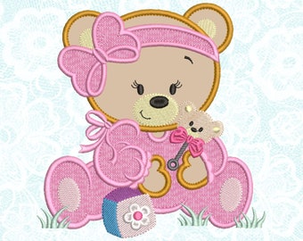 BEAR GIRL APPLIQUE Embroidery designs - Cute Bear embroidery design, Applique Machine embroidery pattern