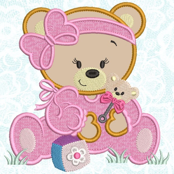 BEAR GIRL APPLIQUE Embroidery designs - Cute Bear embroidery design, Applique Machine embroidery pattern