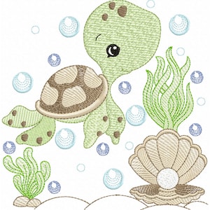 Cute  Sea Turtle, Shell  Embroidery designs, Rippled Turtle Embroidery Designs, Sealife Embroidery Designs