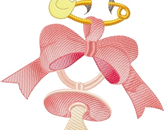 Baby Pacifier Embroidery Design: Girl Bow, Duck (Digital Download)