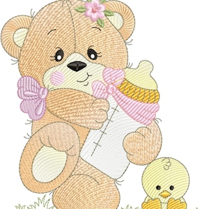 Cute BEAR Embroidery Design, Baby Girl Bear Machine Embroidery Design, instant downloads.