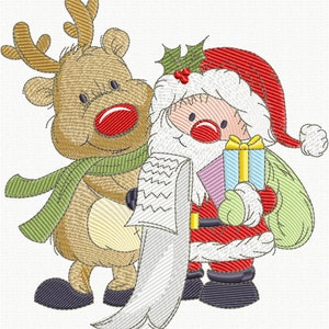Santa / Reindeer Embroidery Design, Christmas Embroidery Designs, Cute Santa Christmas Embroidery Designs, Instant Downloads