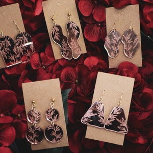 Rose Gold Acrylic Floral Earrings Jewelry Dangle Gift for Her