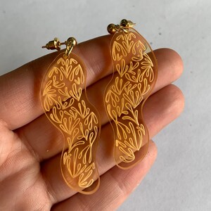 Gold Wavy Acrylic Floral Earrings Jewelry Dangle Gift for Her