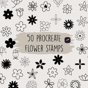 Procreate Flower Stamps, Procreate stamp set, procreate flower brushes, Procreate doodles, botanical floral stamps, 50 flower stamp bundle