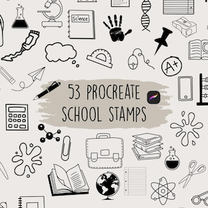 Procreate School Stamps, Procreate stamp set, Procreate school teacher stamps, Procreate doodles, Procreate brushes, school stamp bundle