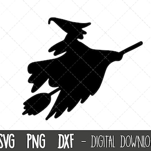 Witch svg, witch silhouette svg, halloween svg, witch hat svg, flying witch broomstick png, dxf, halloween cricut silhouette svg cut files