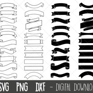 Banner Svg Bundle, Banner Clipart, Banners Png, Birthday Banner svg, Banner Outline, Ribbon Banner Svg, banner cricut silhouette cut file image 1