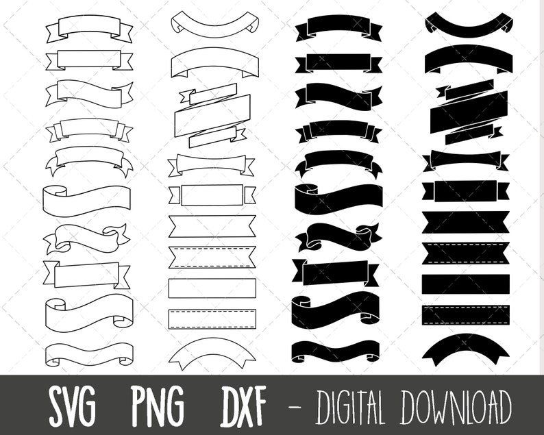 Banner Svg Bundle, Banner Clipart, Banners Png, Birthday Banner svg, Banner Outline, Ribbon Banner Svg, banner cricut silhouette cut file image 1