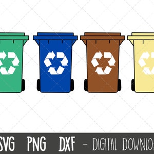 Wheelie bin bundle svg, recycle svg, trash can svg, garbage can png, recycle bin svg, recycle bin outline, cricut silhouette svg cut file