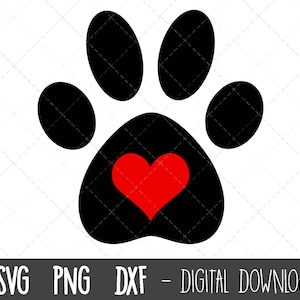 Paw Print hart SVG, paw print rood hart monogram svg, Paw Svg, Paw print Svg, paw print clipart svg, png, cricut silhouet svg bestand knippen