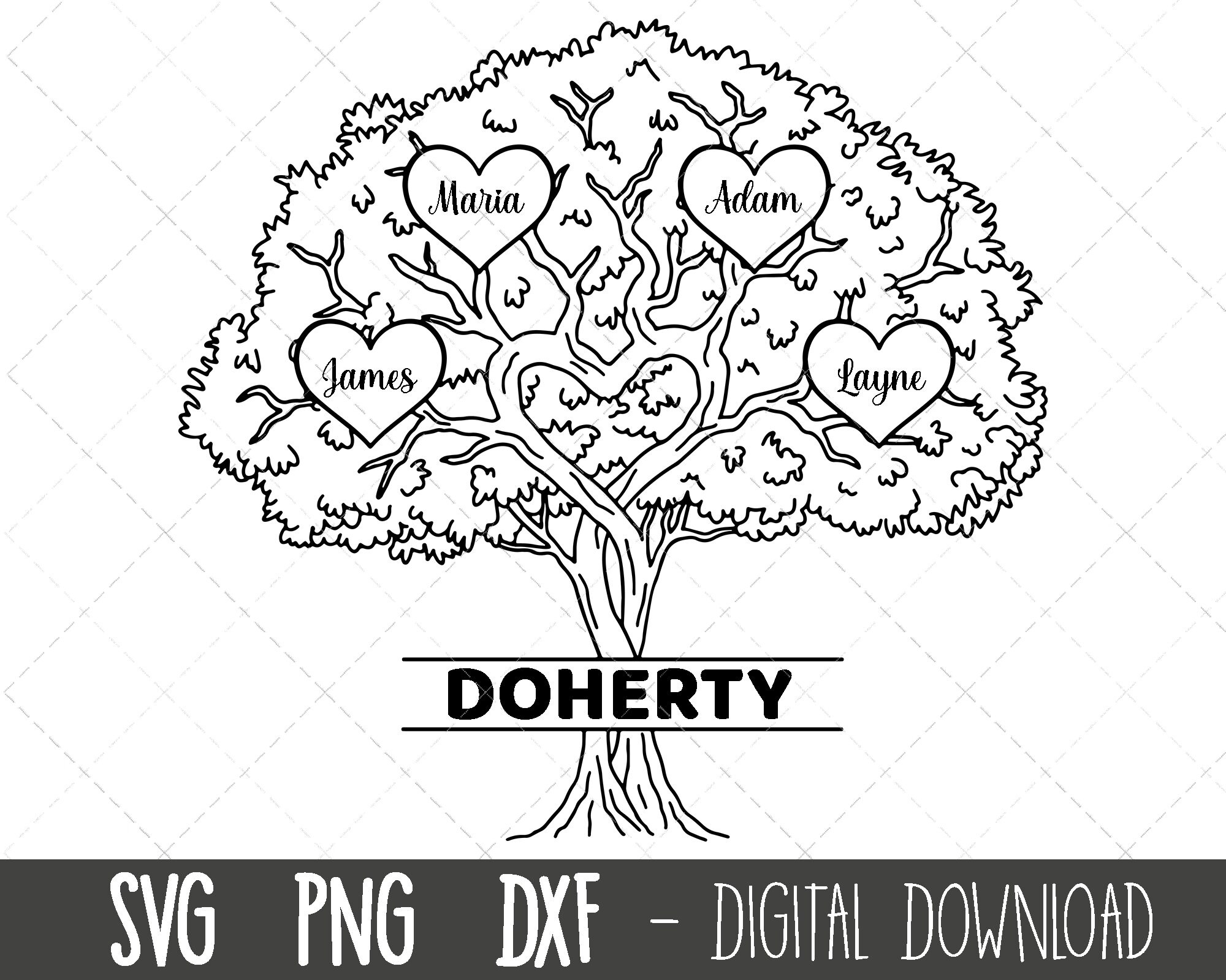 Family Tree SVG, Family Split Name Frame Svg, Family Clipart