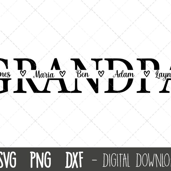 Grandpa SVG, Grandfather svg, grandpa split name frame svg, grandad svg, grandpa cut file, Father's Day SVG, cricut silhouette svg cut file