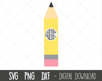 Pencil monogram SVG, pencil clipart, school svg, teacher svg, pencil png, pencil cut file, pencils svg, dxf, cricut silhouette svg cut file