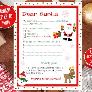 Plantilla carta a Papá Noel, carta imprimible de Papá Noel, carta de niños a Papá Noel, carta de Papá Noel, cláusula de Papá Noel PLANTILLA IMPRIMIBLE