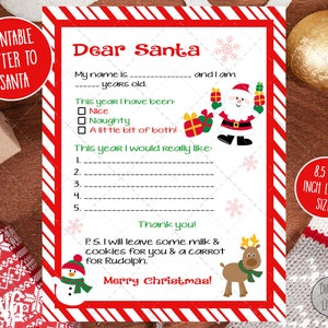 Plantilla carta a Papá Noel, carta imprimible de Papá Noel, carta de niños a Papá Noel, carta de Papá Noel, cláusula de Papá Noel PLANTILLA IMPRIMIBLE