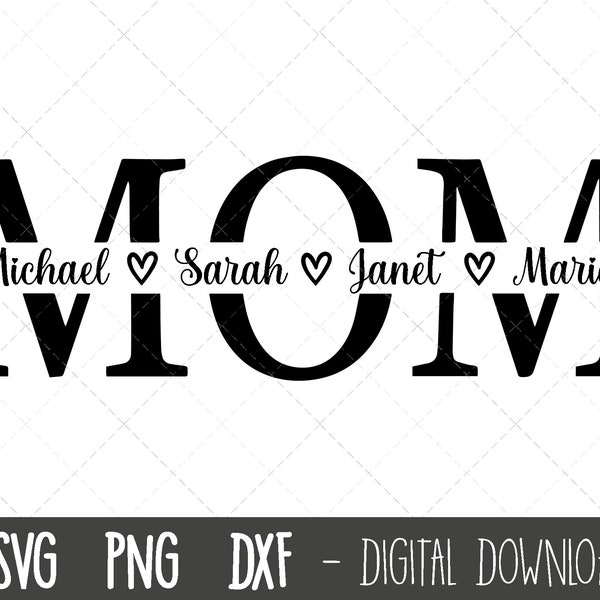 Mom SVG, Mother svg, Mother's Day SVG, mom split name frame svg, mum svg, mom cut file, mom outline, mom png, cricut silhouette svg cut file