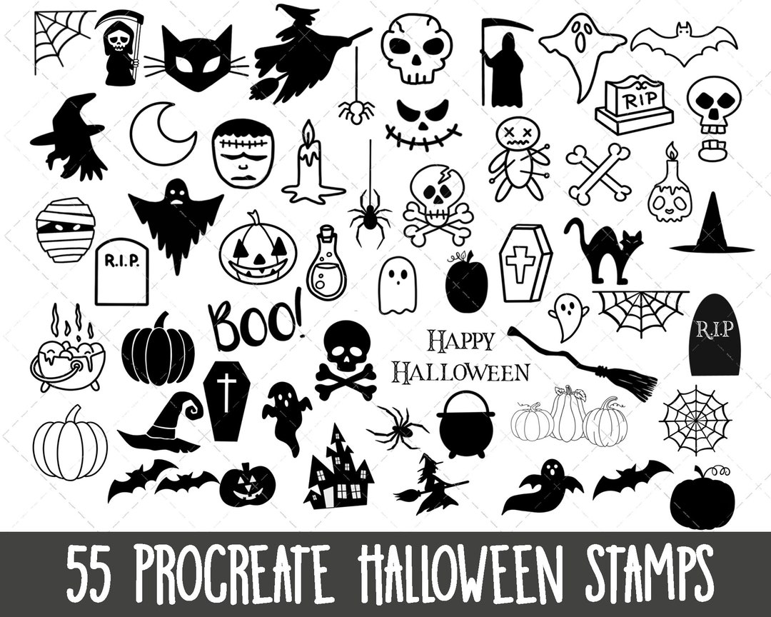 Procreate Halloween Stamps, Procreate Halloween Set, Procreate