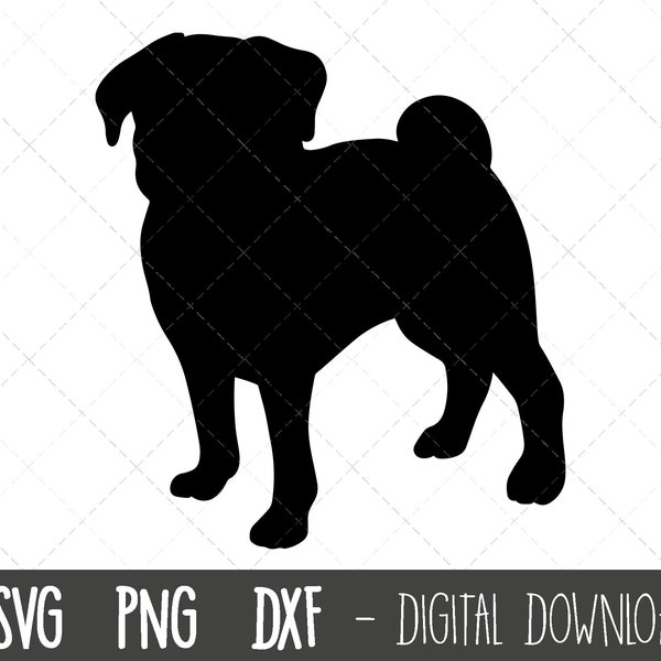 Pug SVG, dog svg, pug silhouette, pug outline png, pug clipart, dog pet png, pug dxf, cute pet doggy pug cricut silhouette svg cut file