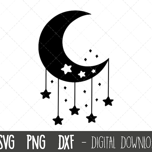 Moon and stars svg clipart, Moon svg, star svg, star silhouette, nursery clipart, moon and star png, moon star cricut silhouette cut file