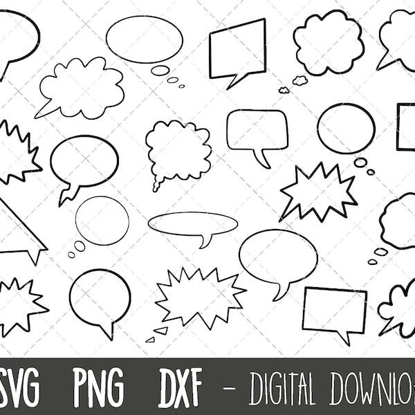 Sprechblase SVG, Sprechblasen Clipart, Comic Sprechblasen svg, Sprechblasen svg Bundle, png, dxf, Cricut Silhouette svg Schneidedateien