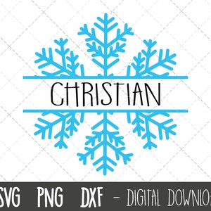 Pode incluir: Um desenho de floco de neve azul com o nome "CHRISTIAN" em texto preto dentro do floco de neve.