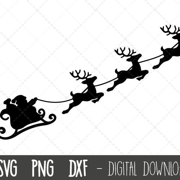 Traîneau du Père Noël SVG, Père Noël svg, clipart du renne du Père Noël, Renne volant du Père Noël svg, fichier de découpe de silhouette cricut