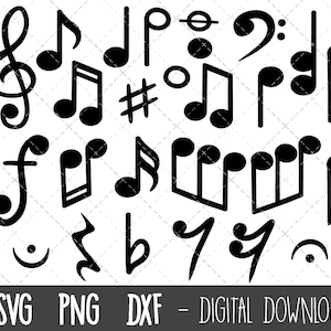 Notas musicales svg bundle, agudos clef svg, quaver svg, notación musical clipart, notas png, dxf, música cricut silueta svg archivos de corte