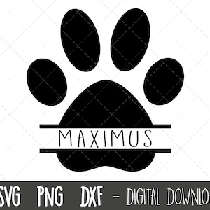 Dog Paw Print SVG, paw print split name frame svg, Paw Svg, Animal Paw print Svg, paw clipart svg, png, dxf, cricut silhouette svg cut file