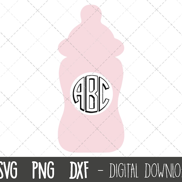Baby bottle svg, baby svg, pink baby bottle monogram svg, baby shower svg, baby bottle svg png, dxf, baby cricut silhouette svg cutting file