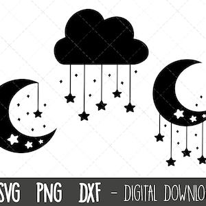 Maan en sterren svg bundel, maan svg, ster svg, ster silhouet svg, maan en ster clipart, maan en ster png cricut silhouet gesneden bestand