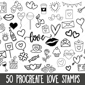 Sellos de amor Procreate, sellos Procreate Valentines, corazones Procreate, sellos de corazón, garabatos Procreate, pinceles Procreate, paquete de sellos de corazón