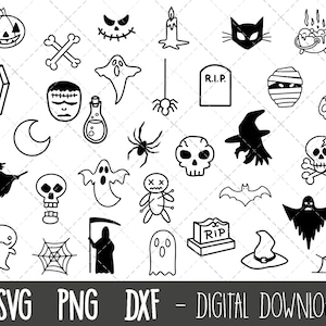 Halloween svg bundle, halloween clip art, halloween svg, cute halloween doodles png, spooky halloween cricut silhouette svg cutting files
