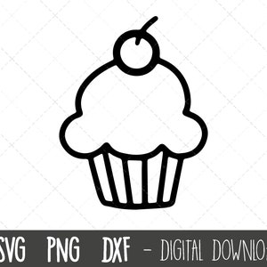 Cupcake SVG, cupcake gesneden vijl, cake svg, kersen svg, verjaardag svg, bakkerij svg, zoete traktatie svg bundel, cupcake silhouet cricut gesneden vijlen