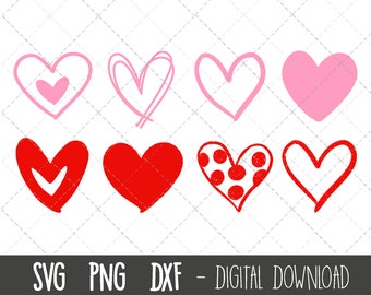 Hart svg, hart doodles svg, hart silhouet, hart clipart, hart svg bundel, silhouet, valentijn cricut gesneden vijlen, harten snijden vijlen