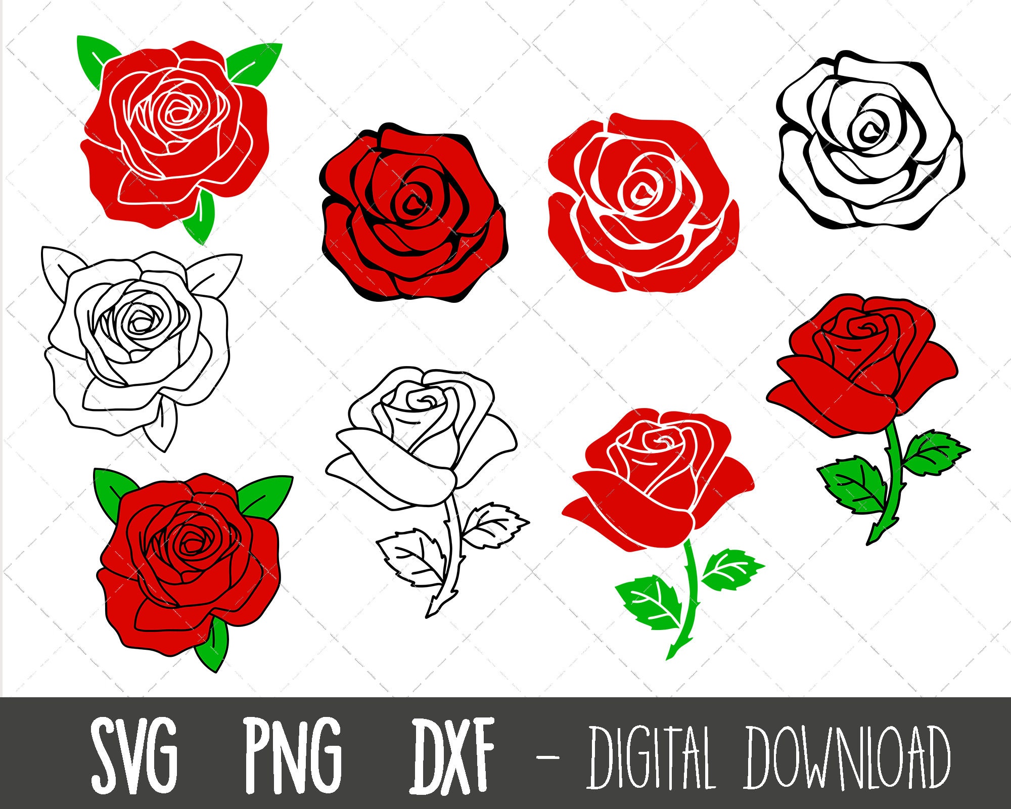 Rose SVG, Rose Svg Bundle, Flower Svg, Flower Clipart, Spring Clipart ...