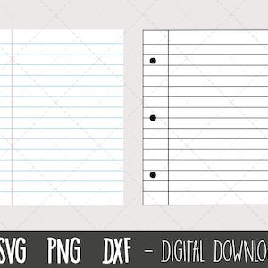 Paquete SVG de papel de cuaderno forrado, papel escolar svg, clip art escolar, papel de cuaderno png, cuaderno escolar, silueta cricut svg archivo de corte