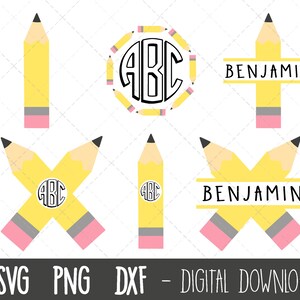 Pencil name frame SVG, pencil svg bundle, pencil clipart, school svg, teacher svg, pencil monogram, cricut silhouette svg cut file