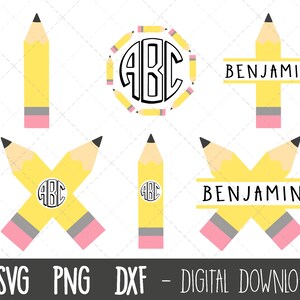 Pencil name frame SVG, pencil svg bundle, pencil clipart, school svg, teacher svg, pencil monogram, cricut silhouette svg cut file