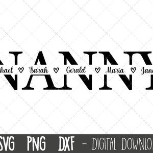 Kindermädchen SVG, Großmutter svg, Kindermädchen Split Namen Rahmen svg, Oma svg, Kindermädchen geschnitten Datei, Muttertag SVG, Kindermädchen Cricut Silhouette svg geschnitten Datei