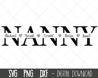 Niñera SVG, Abuela svg, Nanny marco de nombre dividido svg, abuela svg, archivo de corte de niñera, Día de la Madre SVG, niñera cricut silueta svg archivo de corte